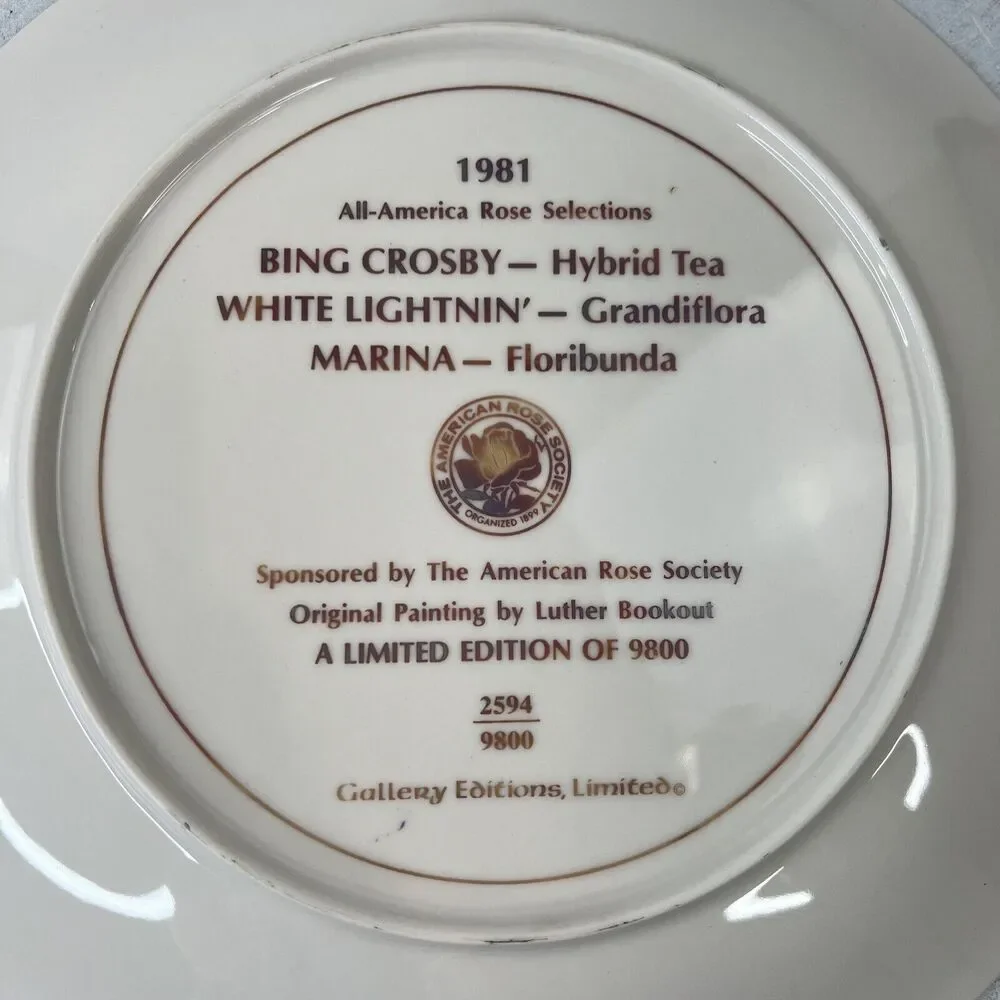 1981 WHITE‎ LIGHTNIN' American Rose Society Plate 2594- 9800